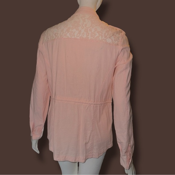 Pink Linen Anorak Utility Cargo Jacket with Lace Detail - Size Medium EUC - Picture 9 of 16
